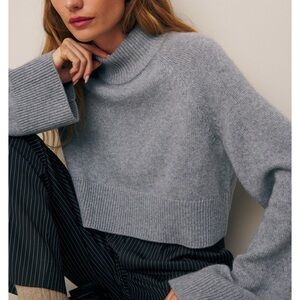 SALE Reformation Garrett Cashmere Crop Turtleneck Sweater Gray L